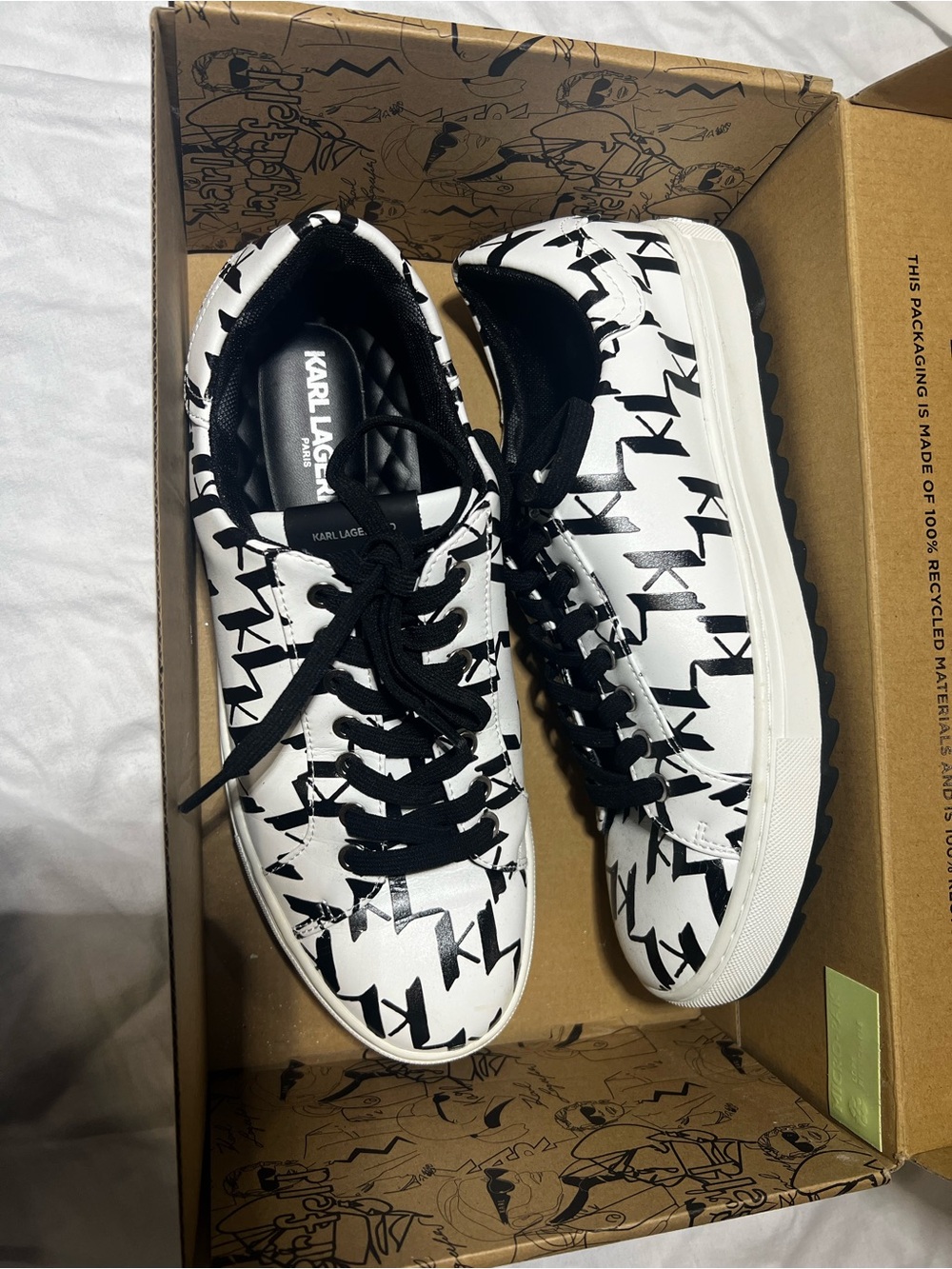 Karl Lagerfeld Black & White Graphic Logo Low-Top Sneakers